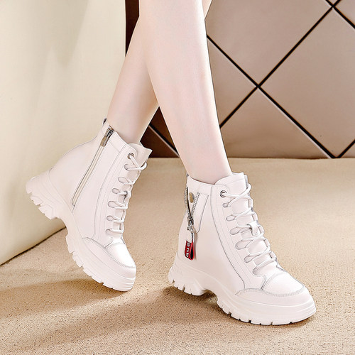 橡胶底短筒增高真皮马丁靴加绒