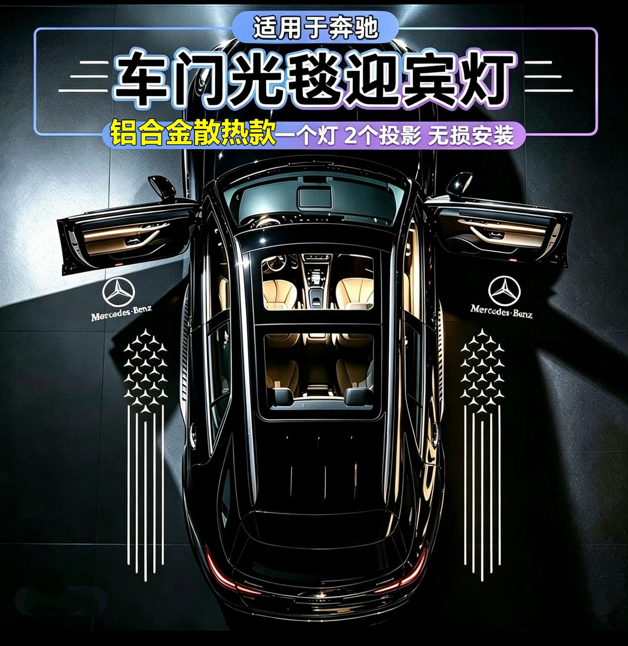 适用奔驰车门光毯迎宾灯E级C级A级GLC/GLA/GLB/E300L/C260L氛围灯
