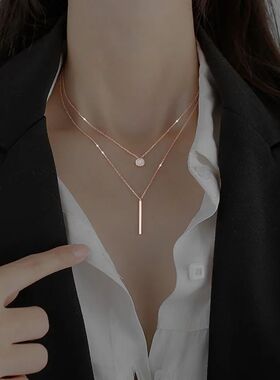 LATS New Shiny Round Plate Necklace Rose Rose Gold Colo