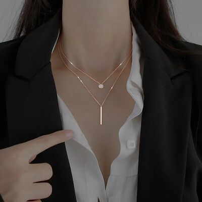 LATS New Shiny Round Plate Necklace Rose Rose Gold Colo