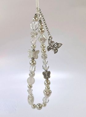 Y2k Pearl Butterfly Phone Chain Short Charm Wrist Strap