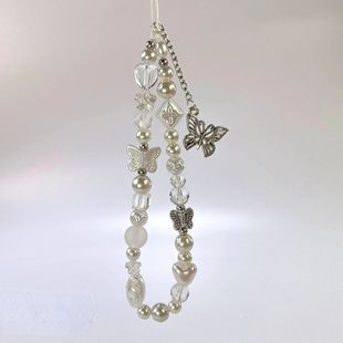 Y2k Pearl Butterfly Phone Chain Short Charm Wrist Strap