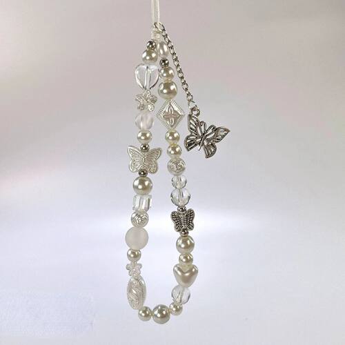 Y2k Pearl Butterfly Phone Chain Short Charm Wrist Strap