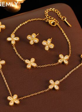 GANEMLY 316L Stainless Steel Flower Zirconia Bracelet