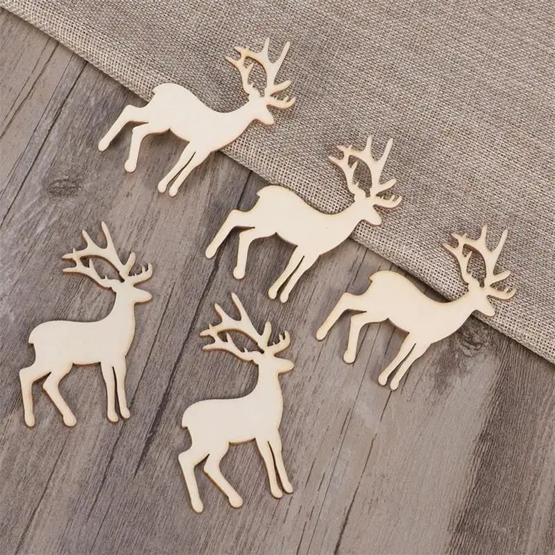 5/10/40PCS Wooden Chistmas Reindee Cutout Venees Slices Fo