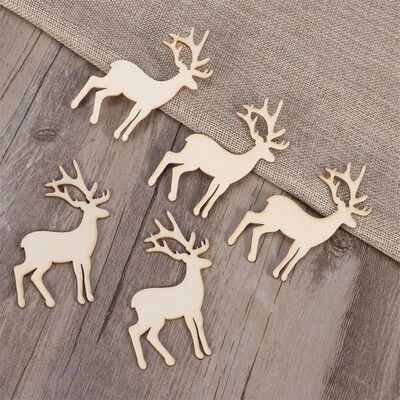 5/10/40PCS Wooden Chistmas Reindee Cutout Venees Slices Fo