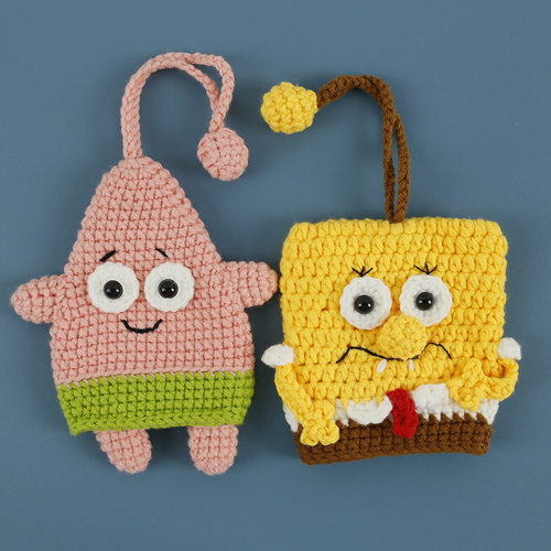 Cartoon Creative Hand-woven Patrick Key Bag Spongebob Wool
