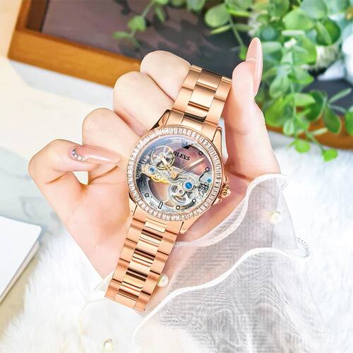 OLEVS Rose Gold  Automatic Mechanical Skeleton Watch For