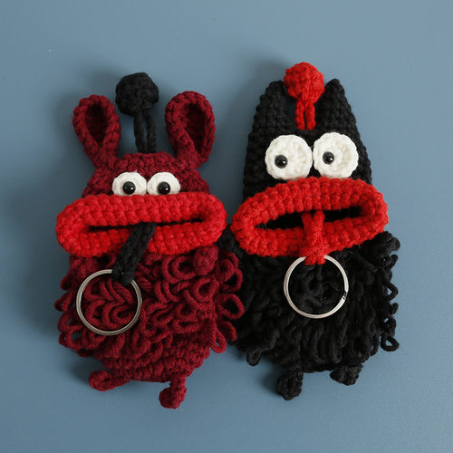Hand-woven Sausage Mouth Key Bag Wool Crocheted Devil
