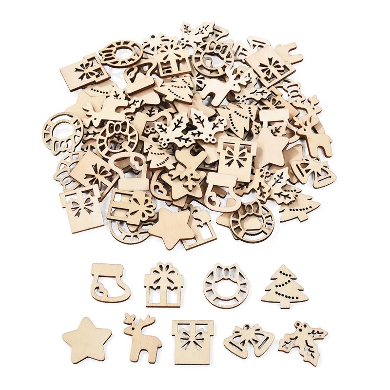 50Pcs Chistmas Wooden Onaments Unfinished Wood Slices Chip