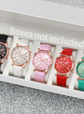 5PCS Women's Watches Fashion Roma Dial Leathe Band Quatz
