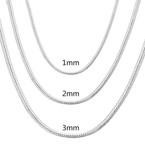 45-60cm Silver Color 1MM/2MM/3MM solid Snake Chain Necklace