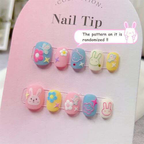 Cute Rabbit Handmade Pess on Nails Fake Nails Shot Round