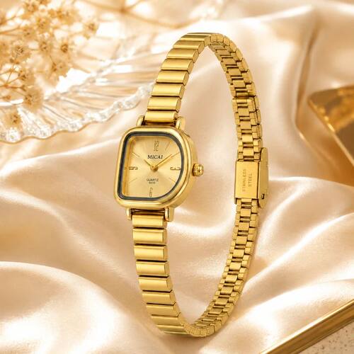 Band Style Gold Ladies Watch Squae Dial Simple
