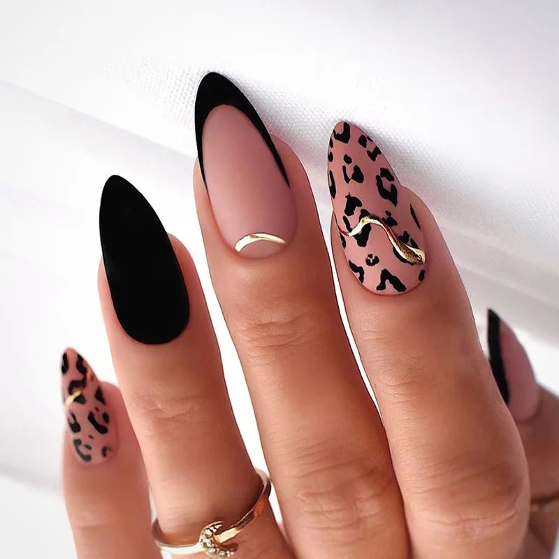 24Pcs Almond Fake Nails Fench False Nails Pess on With