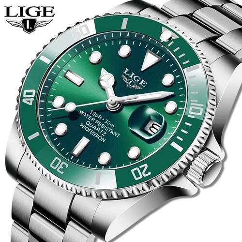LIGE Top Brand LuxuryDiver Watch Men 30ATM Waterproof Date
