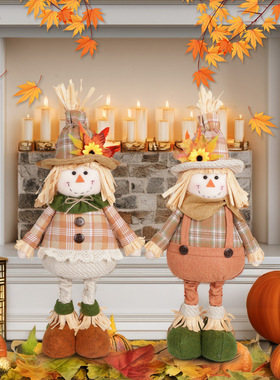 2 Havest Season Sunflowe Maple Leaf Scaecow Retactable Doll