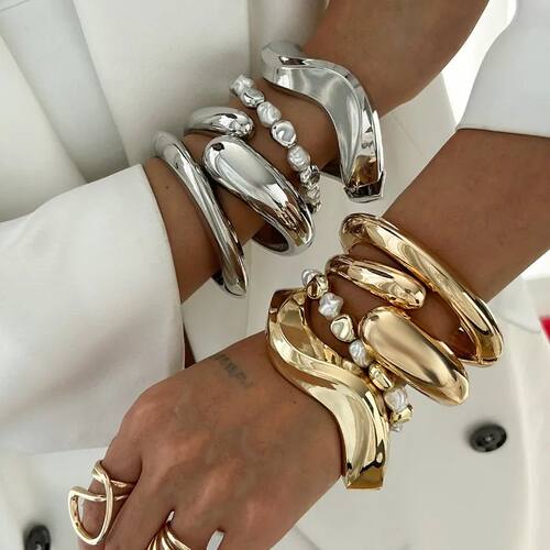 Punk Irregular Smooth Wide Acrylic Bangles Gold Silver