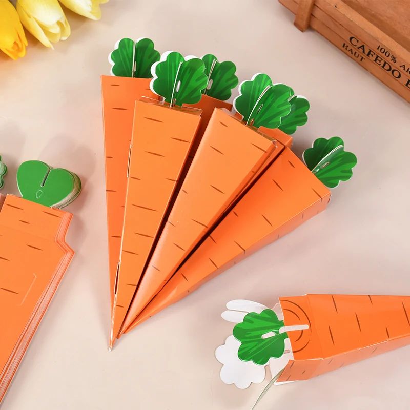 50pcs Easter Carrot Paper Candy Box Bunny Rabbit Cookie