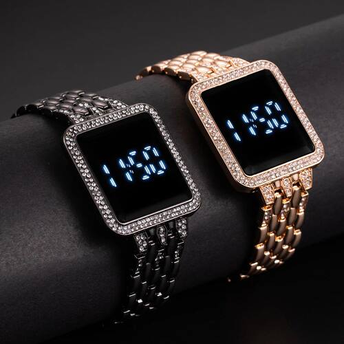 Rhinestone Digital Watch fo Women Simple Touch Sceen