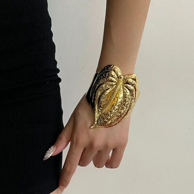 Exaggerated Irregular Textured Metal Leaf Open Bracelet