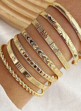 7 Pcs/Set Punk Gold Color Bracelets for Women Streetwear