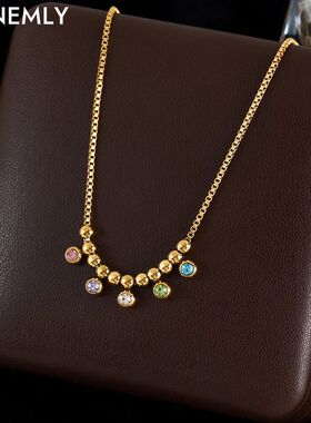 GANEMLY 316L Stainless Steel Colorful Beads Zircon Pendant