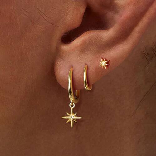 3 PieceStainless Steel Round Star Drop Earrings Set for