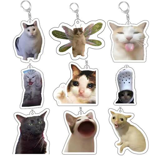 Supe Cute Bead Popping Cat Meow Meme Key Chain Keycha Ring