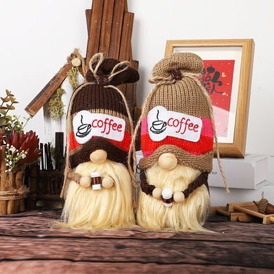 Knitted Hat Faceless Doll Onaments Coffee Rudolph Doll