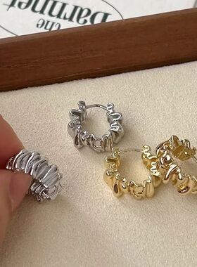 Personality Irregular Wavy Pleated Hoop Earrings for Women