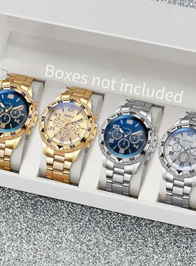 4pcs/set Men's WatchesArabic Dial Steel Band Quartz Watch
