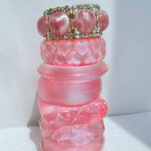Asymmetrical Round Irregular Rose Pink Resin Acrylic Cuff