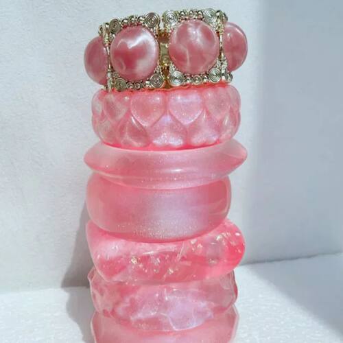 Asymmetrical Round Irregular Rose Pink Resin Acrylic Cuff