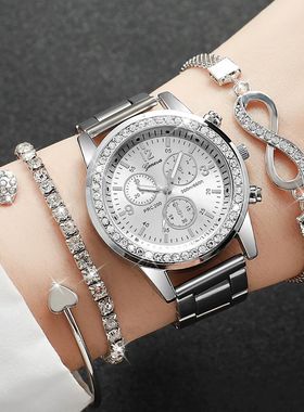 Women Fashion Silve Colo Stainless Steel Quatz Watch &