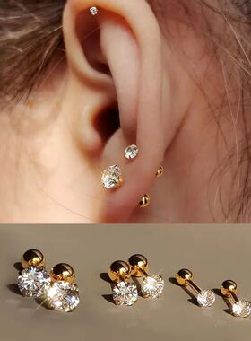 3Pairs Classic Round Cubic Zirconia Stud Earrings For Women