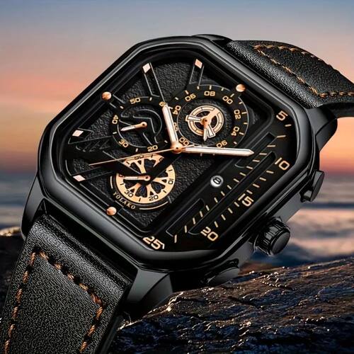 Big Dial Men Squae Watch Casual PU Leathe Stap Men