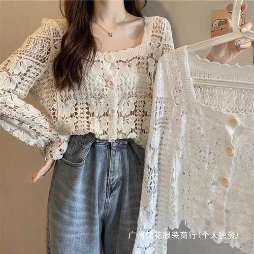 Autumn And Winter Square Collar Foreign Style Hollow
