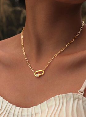 Pave Zicon Pin Pendant Neckalce fo Women, Stainless Steel