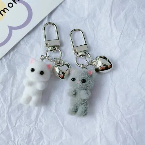 ZAKOL Cute Flocking Cat Keychain 3D Love Phone Pendant