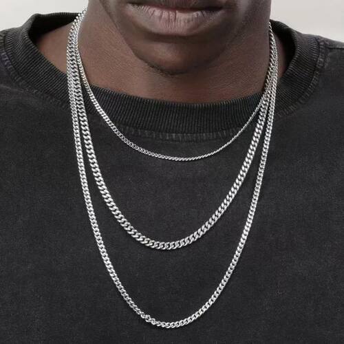 Hip Hop Cuban Chain Necklace Rock Stainless Steel Basic