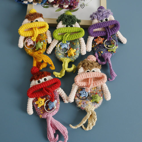 New Hand-woven Sausage Mouth Key Bag Ugly Cute Mermaid Wool