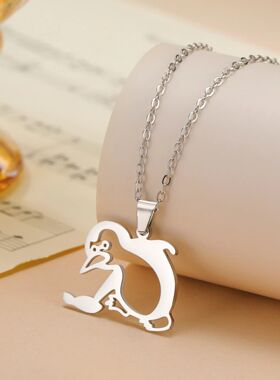 Cazado Catching Fish Penguin Women's Necklace Stainless