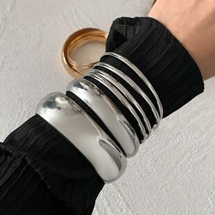 Exaggerated Punk Irregular Wide Cuff Bangle Set for Women