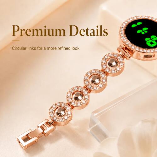 Women's Rose Gold Bacelet-Style LED Digital Watch, Round