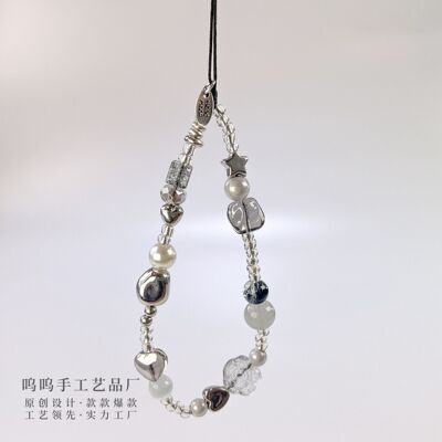 Whoops Ice Black Beaded Mobile Phone Chain Y2k Hanging