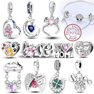 Oiginal 925 Steling Silve Cham Beads Love Heat Family Chams
