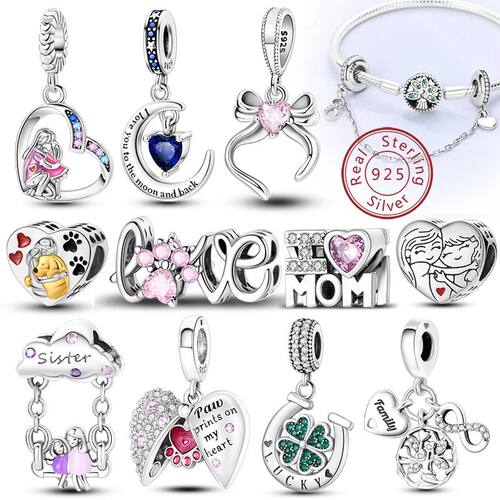 Oiginal 925 Steling Silve Cham Beads Love Heat Family Chams