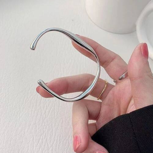 Minimalist Silver Color Irregular Cuff Bracelet for Woman