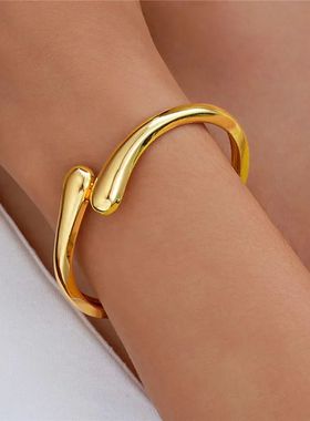 Wide Metal Bangle Ring for Women Gold and Silver Color